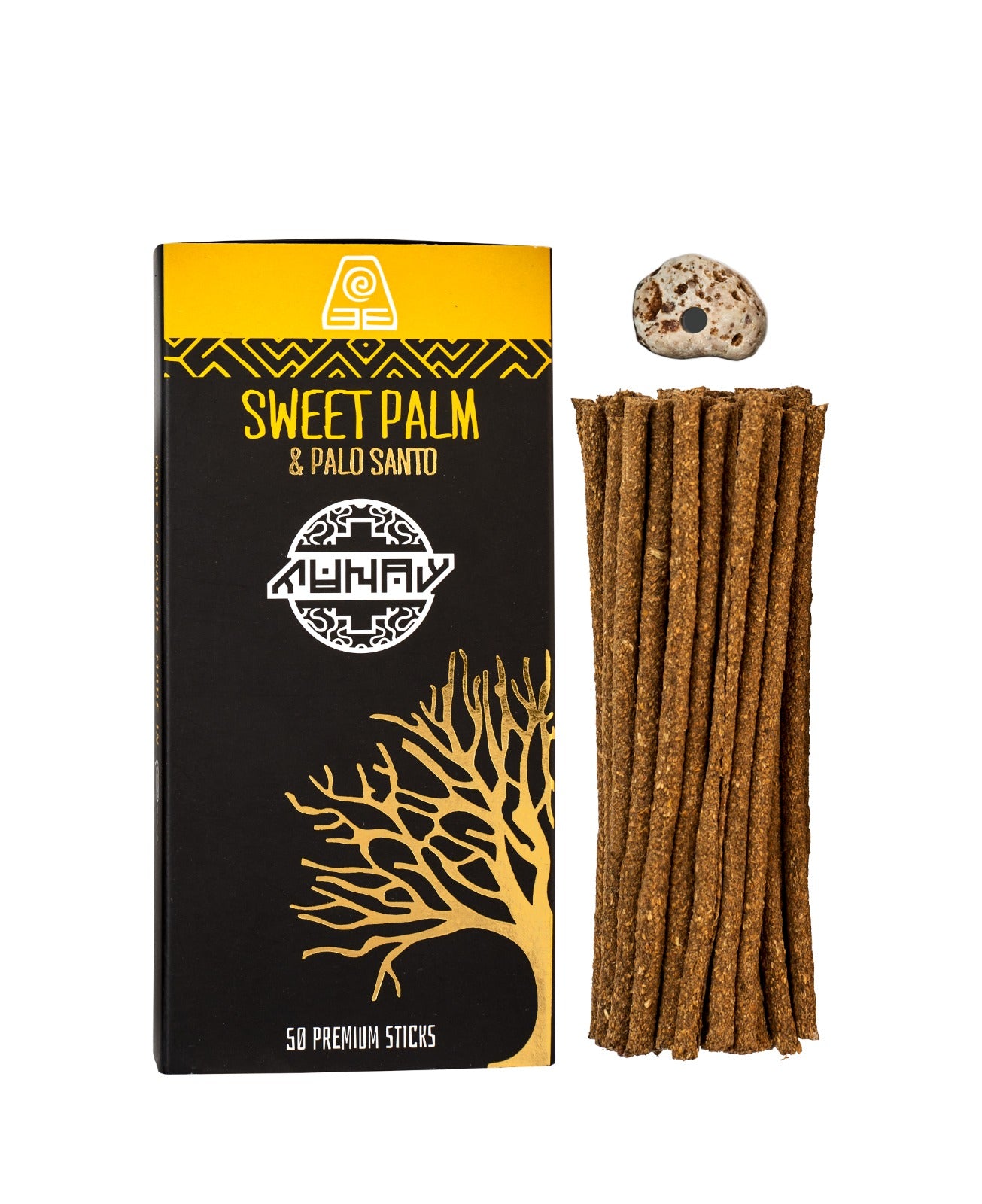 Sweet Palm & Palo Santo Räucherstäbchen mit Steinhalter – 50 Premium Sticks aus Peru, für Harmonie und Balance.