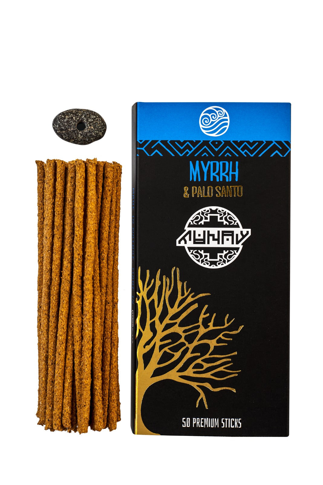 Räucherstäbchen Myrrhe & Palo Santo – 50 Premium Sticks mit Steinhalter